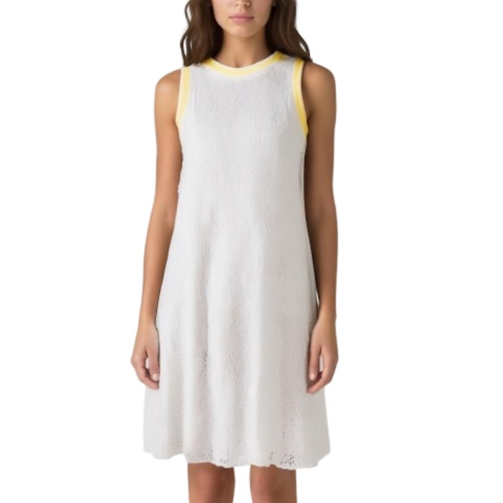 MADISON LEIGH White Lace Yellow Trim Sporty Cut Swing Dress Size Large